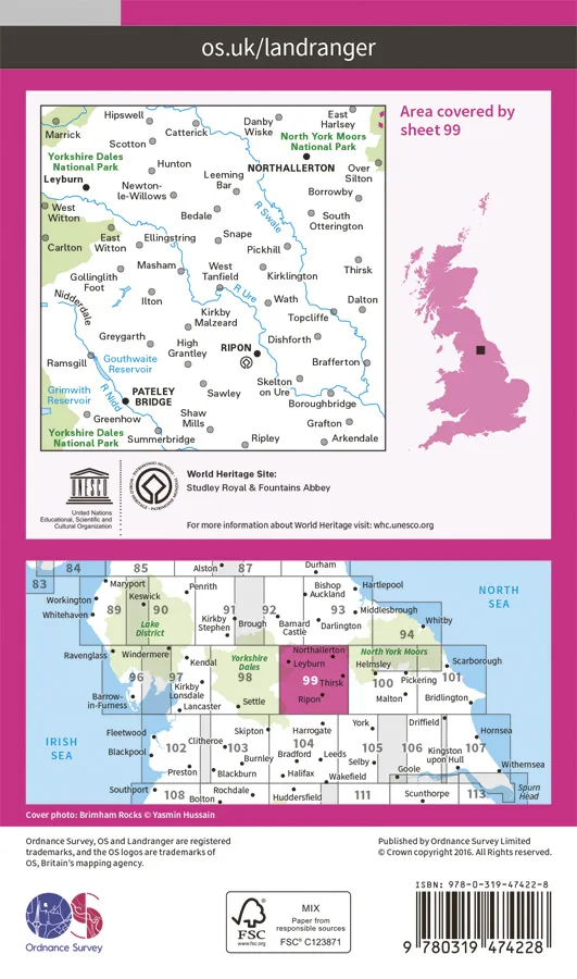 OS Landranger Active - 99 - Northallerton & Ripon, Pateley - Image 2